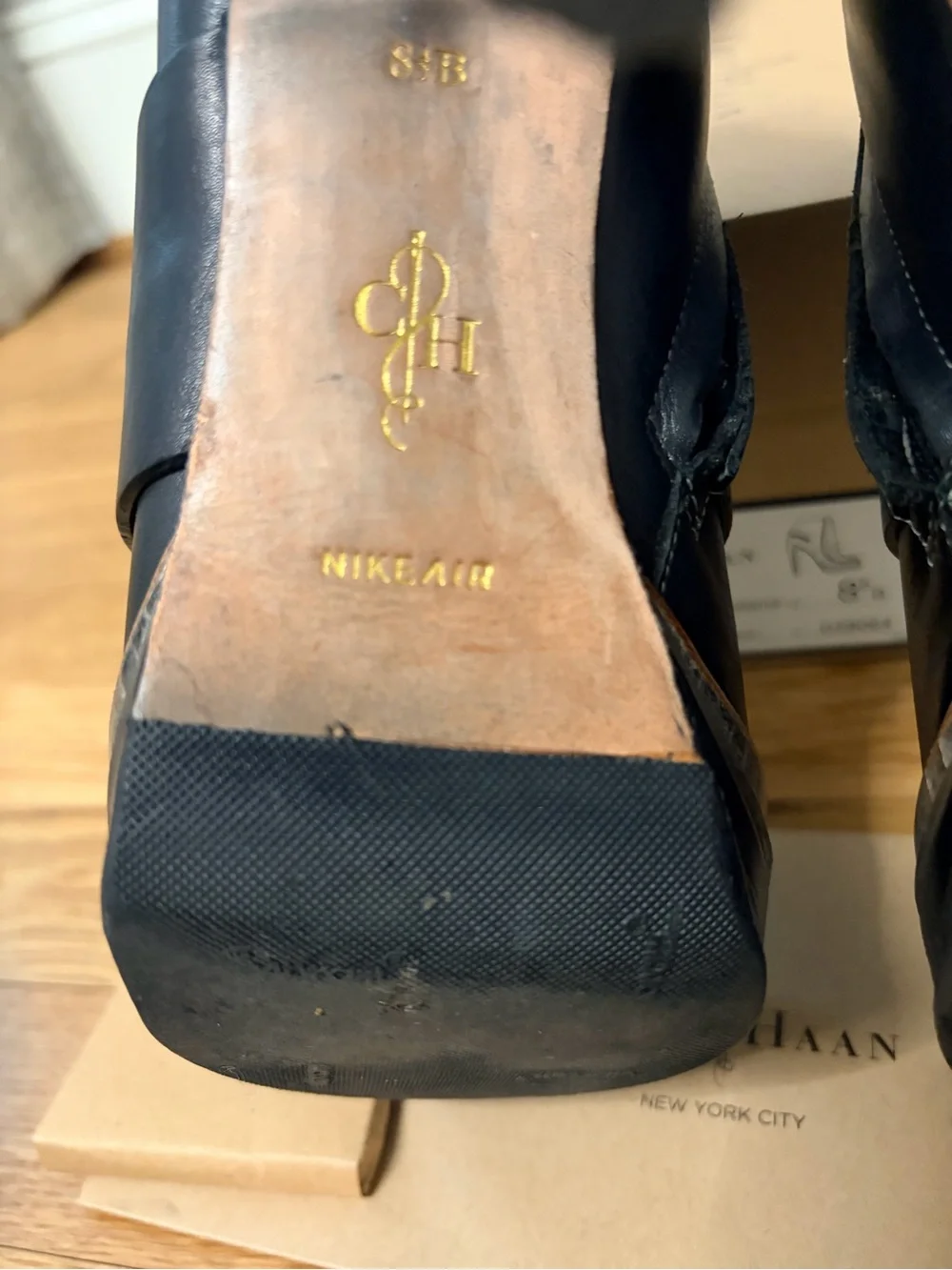 Cole Haan Black Leather and Suede Platform Ankle Booties